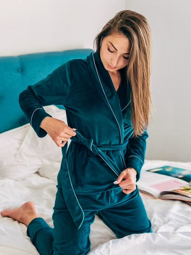 Velvet Warm Pajamas For Women Bathrobe Female Set Solid Pocket Long Sleeves Nightgowns Women Clothing Sleepwear Casual Robe Sets - mybliss-body