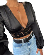 Plunging Neckline Cropped Blouse