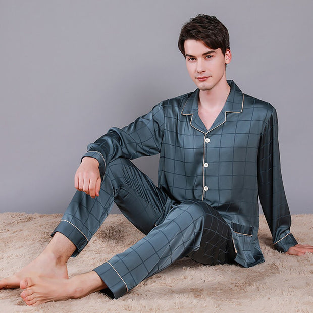 Men Luxurious Ice Silk Pajamas Spring Summer High Quality Plus Size Pajama Sets Male Comfortable Sleepwear Casual Noble Pijama - mybliss-body